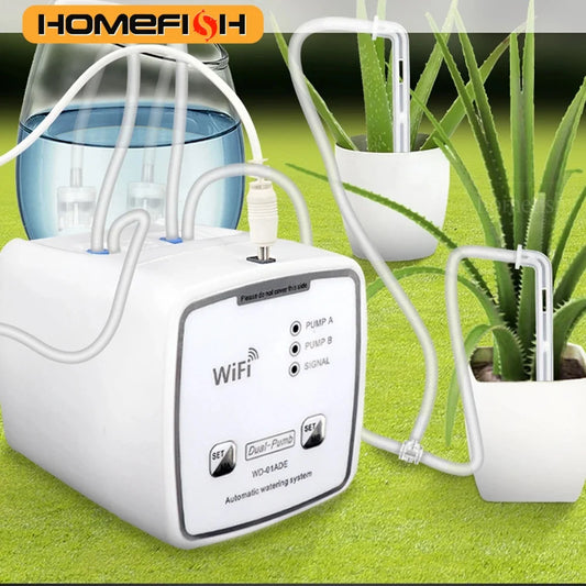 WIFI Intelligent Watering Device Double Pump Timed Automatic Drip Irrigation System Remote APPController for Garden Plant Flower
