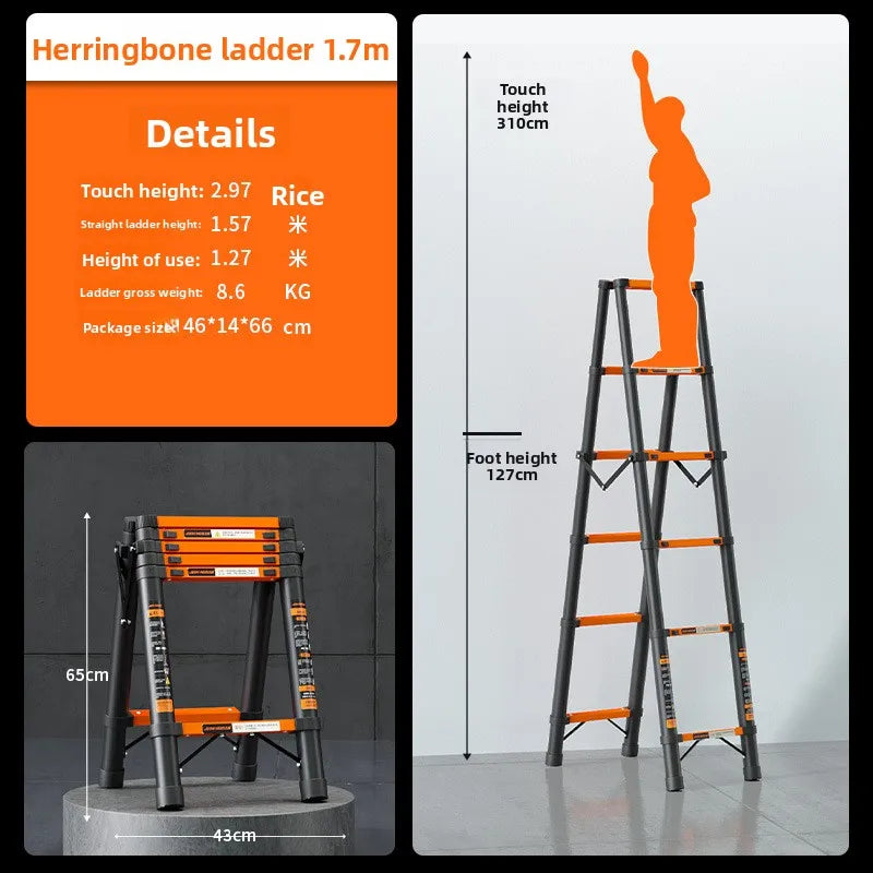 Thickened carbon steel telescopic ladder Multifunctional herringbone ladder Bamboo ladder Lifting  folding engineering staircase