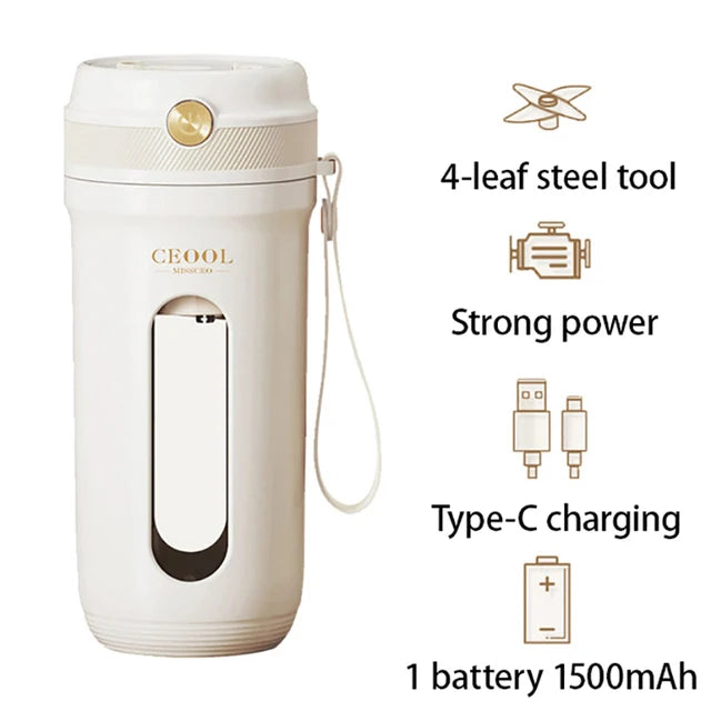 4/10 Blades Electric Portable Blender 350ML Juicer Fruit Mixers USB Rechargeable Smoothie Juicer Cup Squeezer Juice Maker