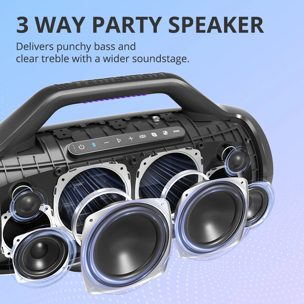 Tronsmart Bang Max Bluetooth 130W Party Speaker with 3 Way Sound System Sync Up 100 + Speakers APP Control Guitar/Mic Input