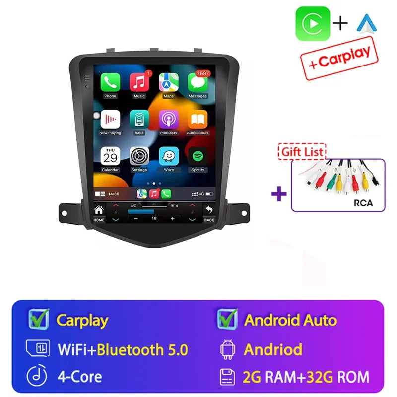 4G+64G Stereo Android 15 For Chevrolet Cruze J300 2008-2014 for Tesla Style Car 4G GPS Navi Player Radio Carplay 2 Din Autoraido