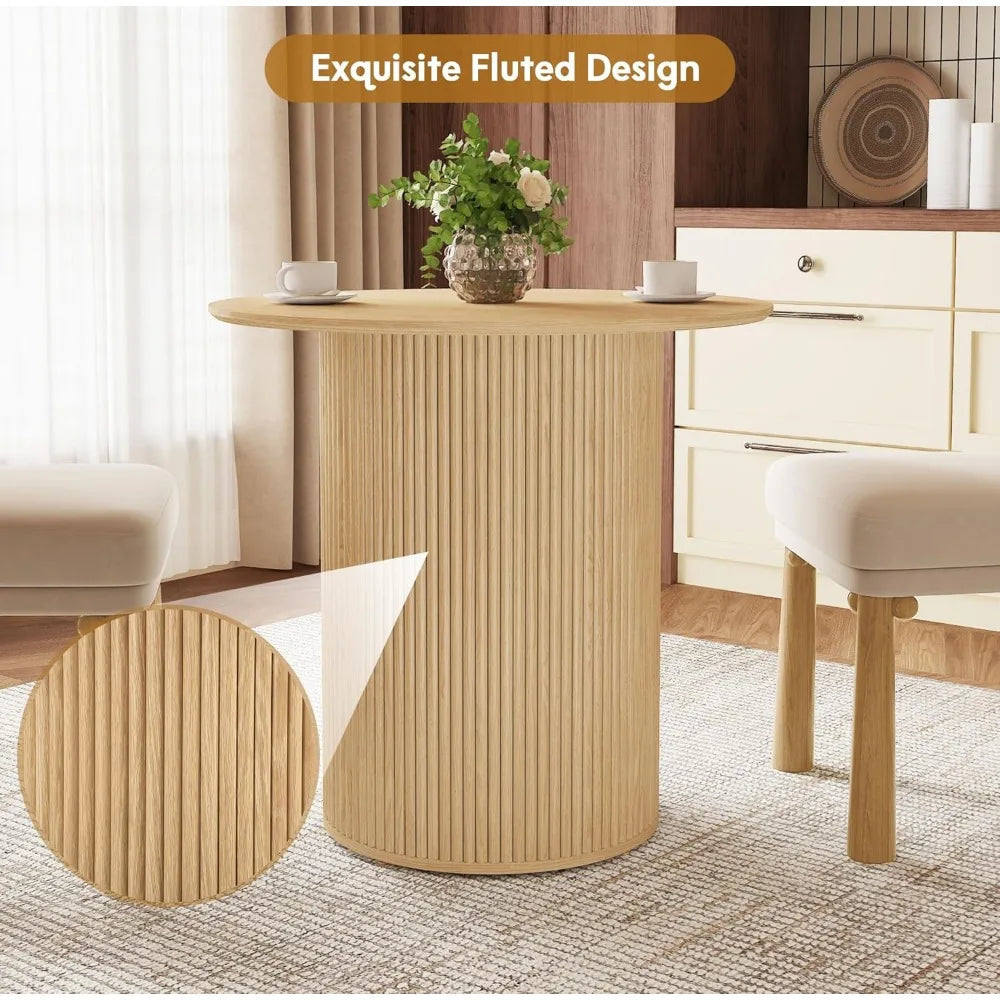 31.5" Round Dining Table for 2-4 People, Small Kitchen Dinner Table with Fluted Wood Base, Farmhouse Circle Dining Tables for H