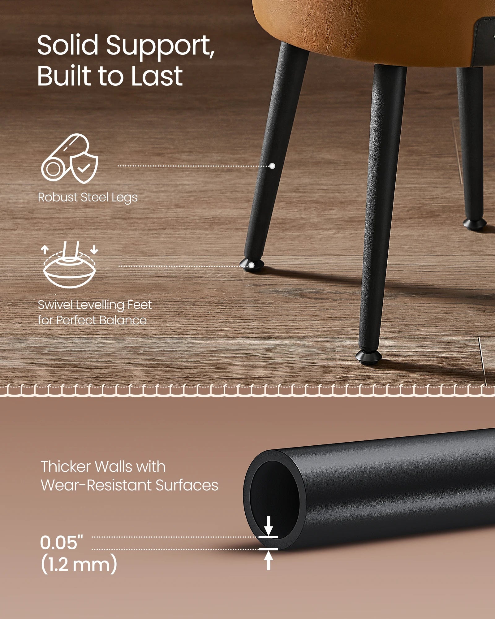 VASAGLE EKHO Collection - Storage Ottoman, Dressing Table Stool, Synthetic Leather with Stitching and steel Legs, Loads 150