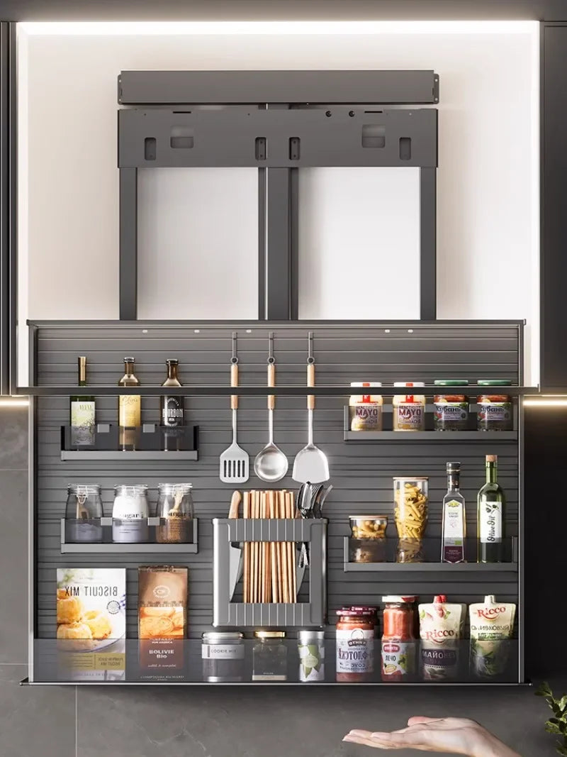 kitchen cabinet intelligent lift basket machine hanging cabinet seasoning rack basket