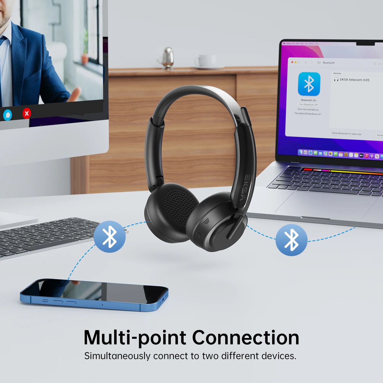 EKSA H35 Wireless Headphones Bluetooth 5.4 Headset For Call Center Office  25H Long Life Noise Cancelling Mic