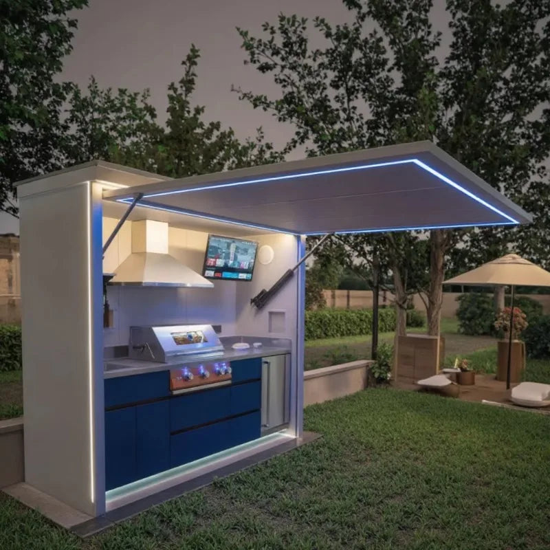 Custom Outdoor Kitchen Island BBQ Station with Sink & Storage Cabinets All-Weather Patio Cooking Island for Backyard