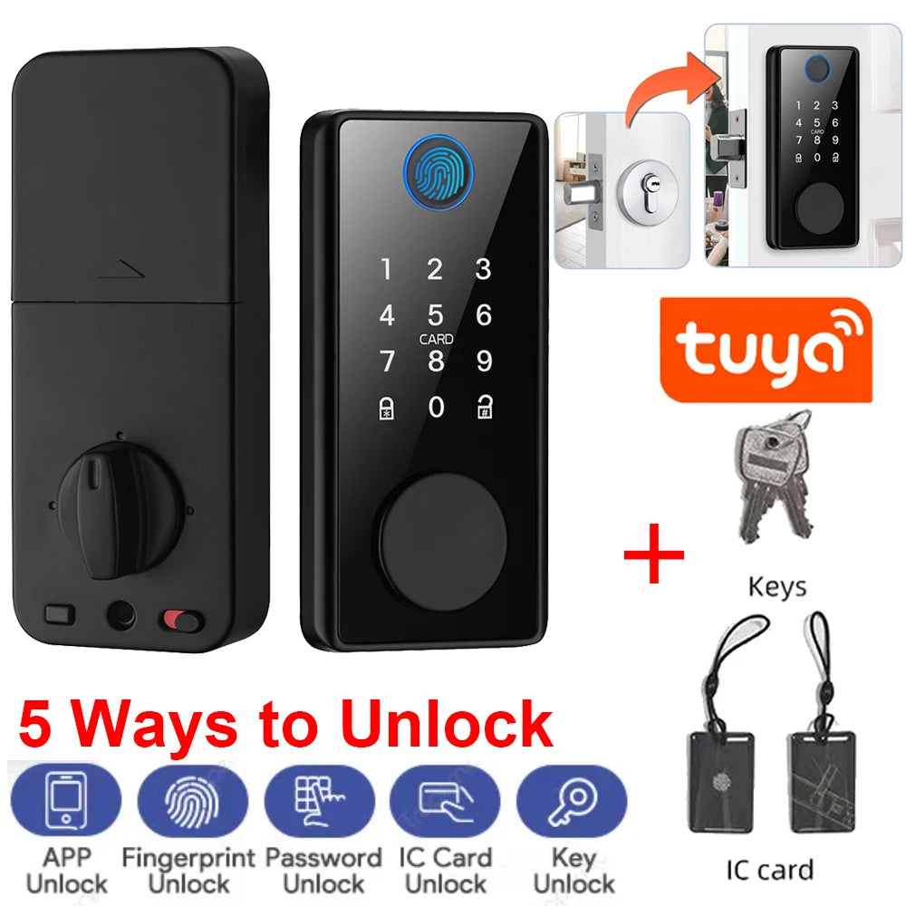 Tuya Smart Deadbolt Lock - Keyless Fingerprint Keypad Bluetooth for Front Door, Home/Apartment | AlluCanFind