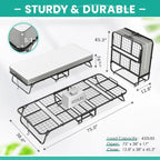 Folding Bed with 5 Inch Mattress, 75” x 38” Portable Rollaway Bed with Memory Mattress and Metal Frame for Adults,Guest