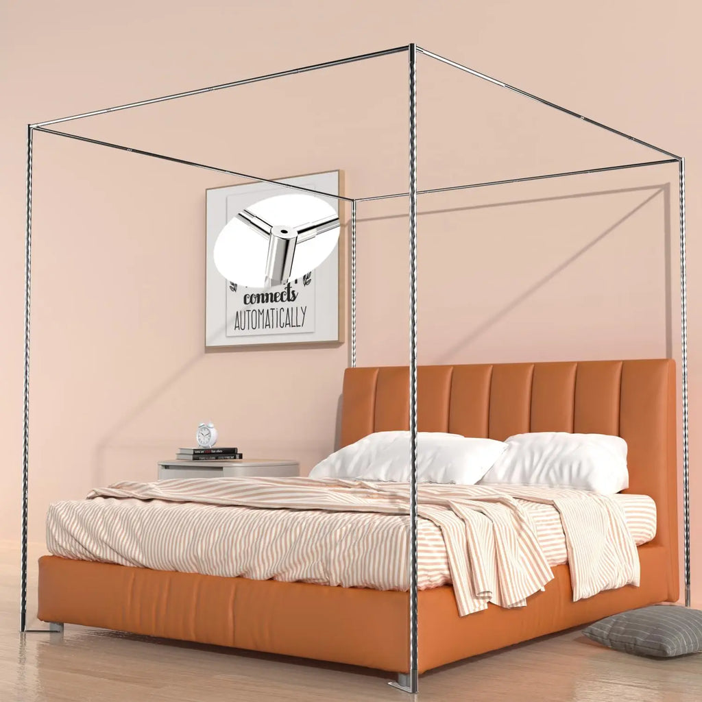 Twin Size Canopy Bed Frame,Stainless Steel Bed Canopy Frame Attachment,Frame Poles For Metal Bed Or Wood Bed Mosquito Net Or