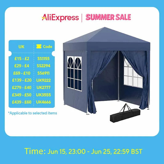 Outsunny 2 x 2 m Garden Pop Up Gazebo, Wedding Party Tent Marquee, Water Resistant Awning Canopy, Blue