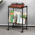 Record player stand, turntable stand with wheels, bedside table, record player table with album storage rack