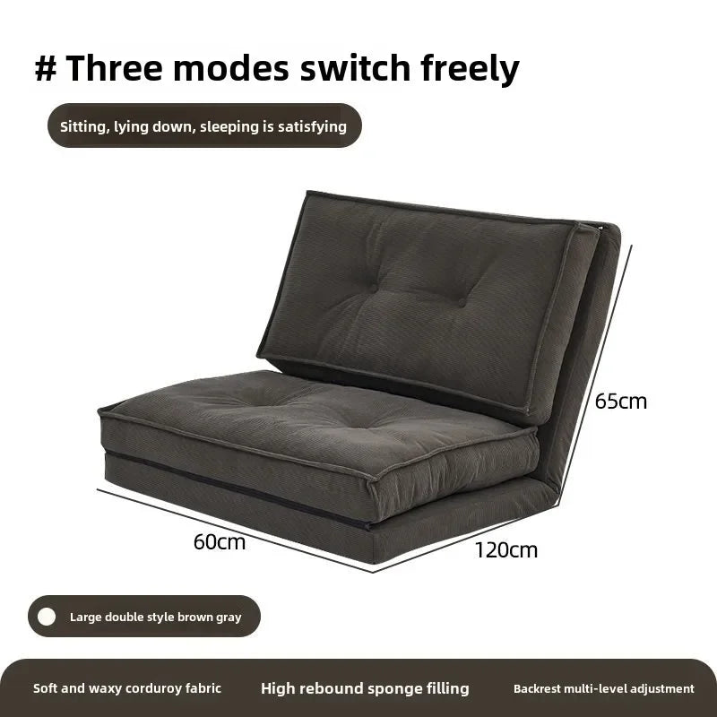 Leisure Corduroy Folding Lazy Sofa Living Room Single Sofa Small-sized Household Cream Style Reclining Foldable Sofa Bed New