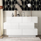 6 Drawer Double Dresser with Modern Faces, Wood Dresser Chest with Decor Drawers and Golden Handles, Storage Chest of Drawers