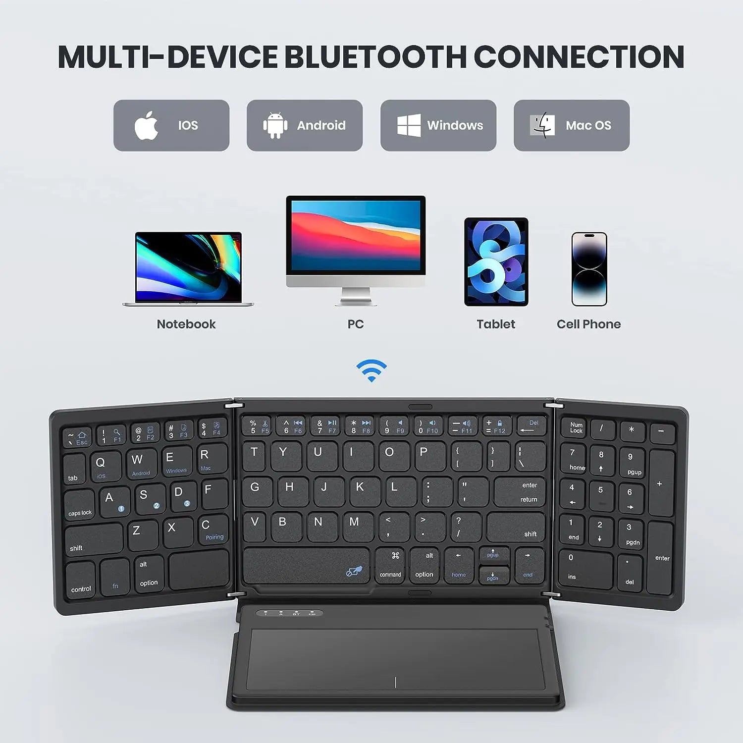 Mini Portable Folding Keyboard with Touchpad Foldable Bluetooth Keyboard Wireless Travel Keyboard for Windows/iOS/Android/PC
