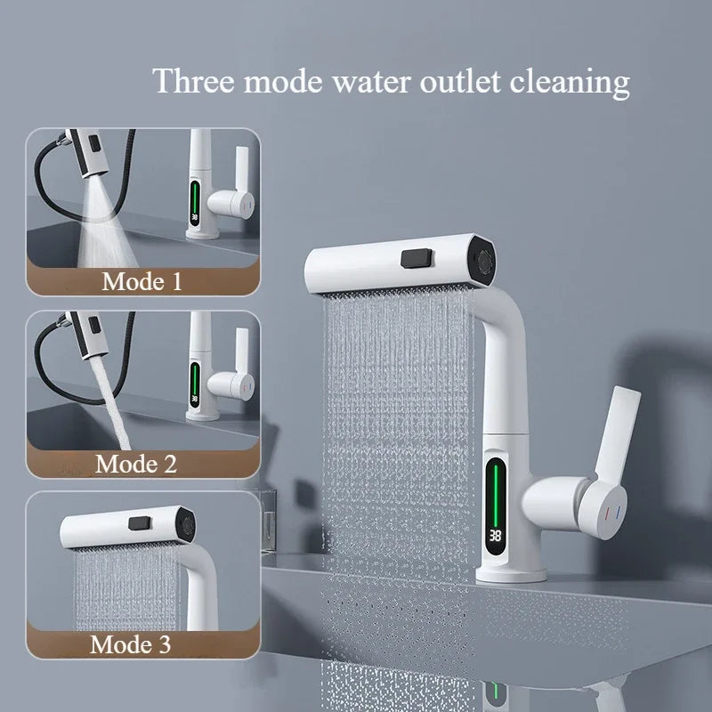 LED Intelligent Temperature Display Kitchen Faucet Hot and Cold Water Outlet Kitchen Sink Faucet Pull Type Sink Faucet Tap