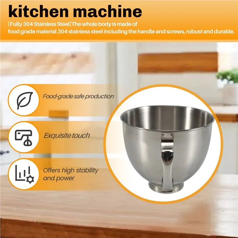 ABKJ-Stainless Steel Bowl For Kitchenaid Classic&Artisan Series 4.5-5 QT Tilt-Head Mixer, 5 Quart 304 Stainless Steel Bowl