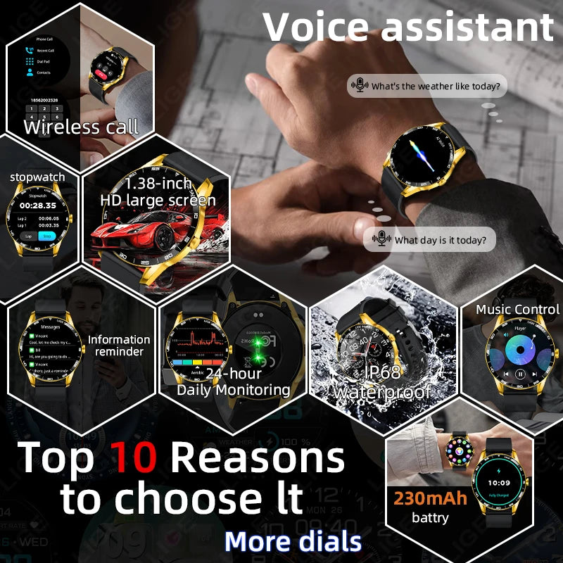LIGE New Smartwatch Women Men 1.38-inch Smart Watch Message Notification iOS Android Smartwatches Fitness Bluetooth Call Watches