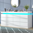 12 Drawer Dresser with Power Outlet, Dresser with LED Light, Modern Chest of Drawers for Closet, Double Wide Drawer Organizer Ca