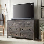 Farmhouse 7 Drawers Tv Stand, Wood Rustic, Storage Dressers Organizer for Bedroom, Living Room,Hallway, Light Rustic Oak