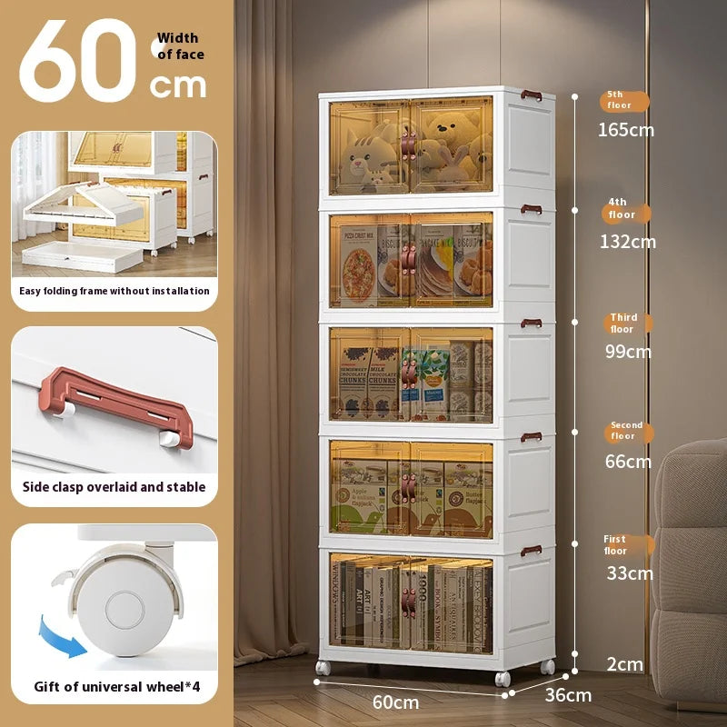3/4/5 Layers Multifunction Folding Storage Cabinet Closet Organizer With Wheel Stackable Large Capacity Drawer Type Storage Box