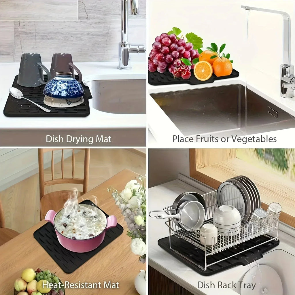 Kitchen Silicone Drain Mat with Built-in Drainage Design Easy to Clean Suitable for Countertops Sinks Refrigerators