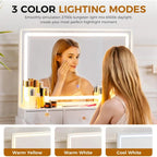 Makeup Vanity Desk with Mirror and Lights, Vanity Table and Chair Set with 5 Drawers and Charging Station, Bedroom Dresser LED