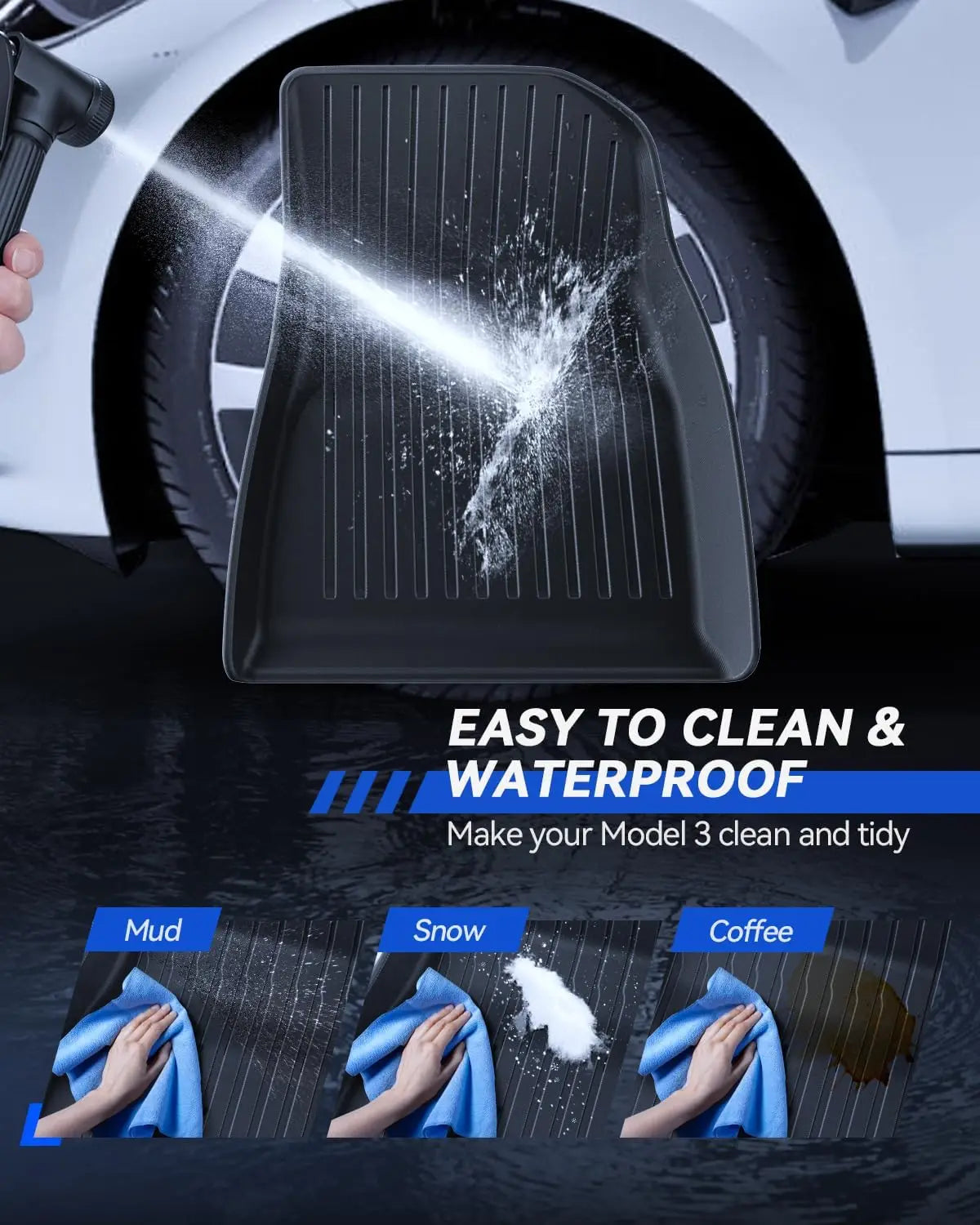 Floor Mats For Tesla Model 3 Highland 2025 All Weather Front Rear Cargo Liner Mat, Waterproof Anti-Slip Mats Accessories