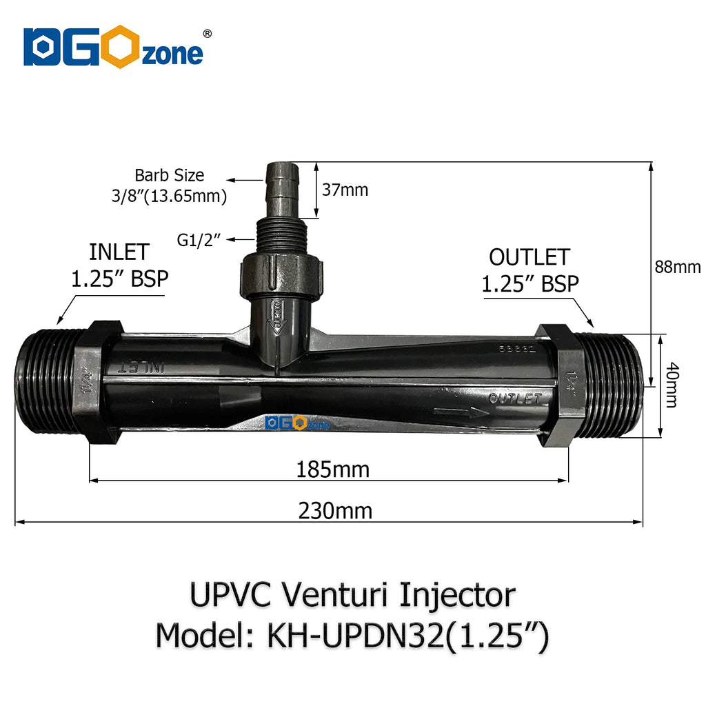 UPVC Venturi Injector for Mixing Liquid Venturi with Valve  BSP thread 1/2" 3/4" 1" 1.25" 1.5" 2" DGOzone