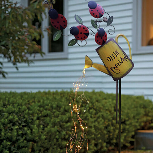 Watering Can Light Led Garden Decoration Light Garden ladybug, Outdoor Ladybug Decorative Light for Patio Garden Table Decor