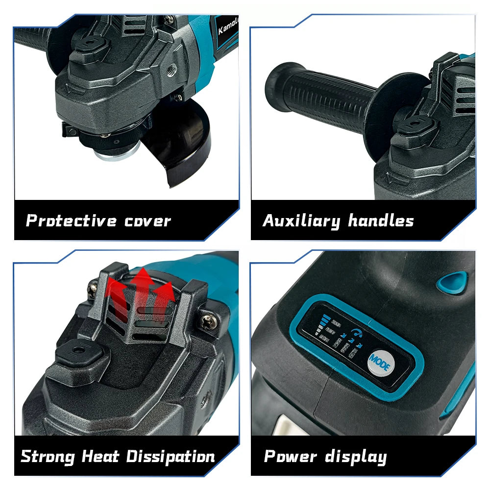 Kamolee M10 100MM 18500RPM Brushless Cordless Angle Grinder 3 Speed Cutting Power Tools Apply to 18V 21V Battery