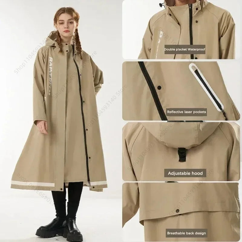 New Fashion Long Windbreaker Type Raincoat Multif Double Placket Waterproof Rain Poncho Outdoor Hiking Riding Couple Rainsuit