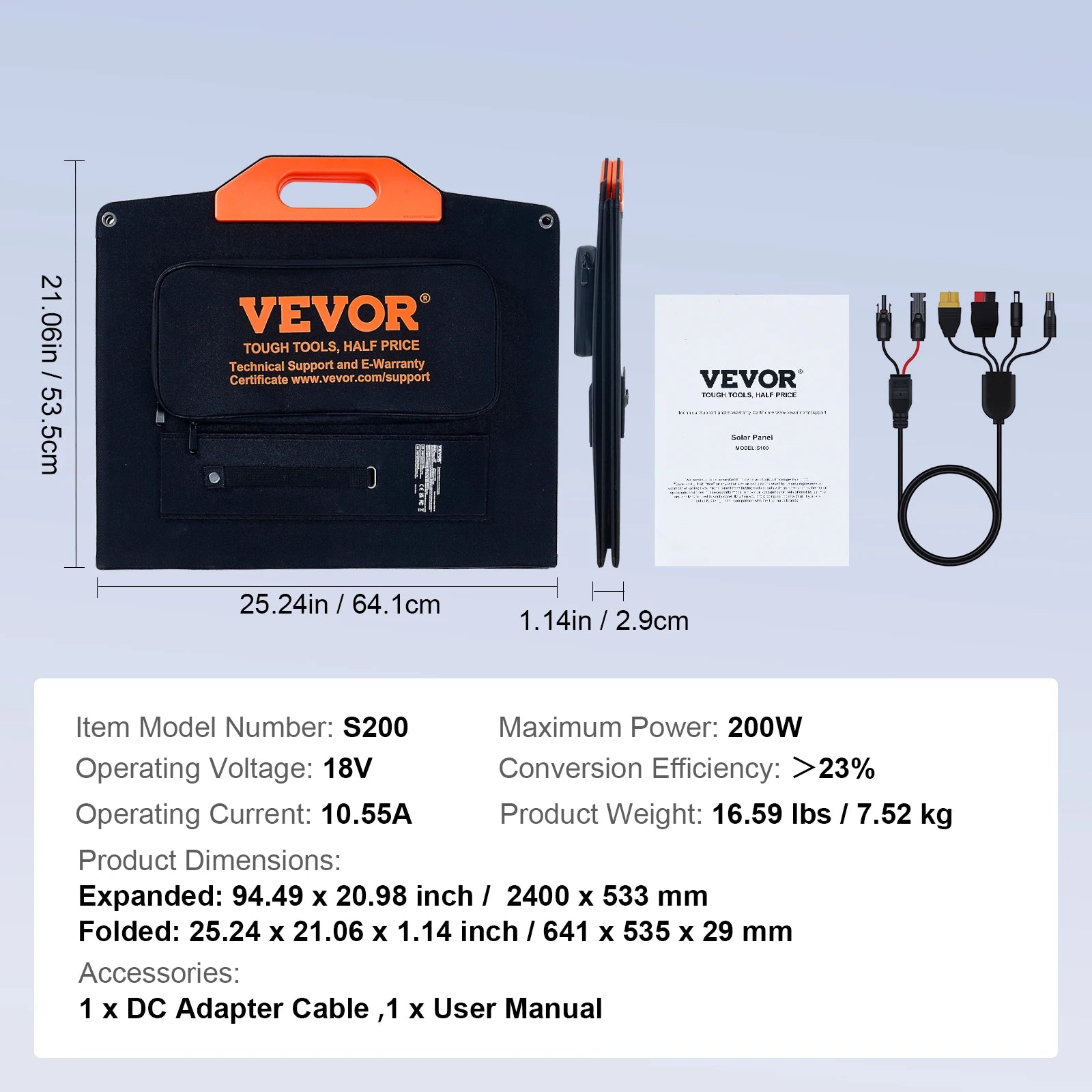 VEVOR Portable Monocrystalline Solar Panel Foldable ETFE Charger Efficiency Panel Waterproof for Power Stations Camping Hiking