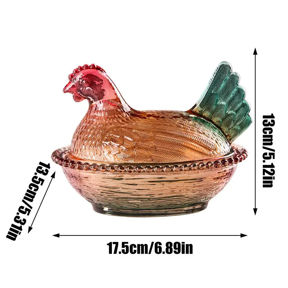 Glass Chicken Candy Dish Animal Shaped Glass Jar Farm Poultry Shape Food Container For Kitchen Living Room Dining Area