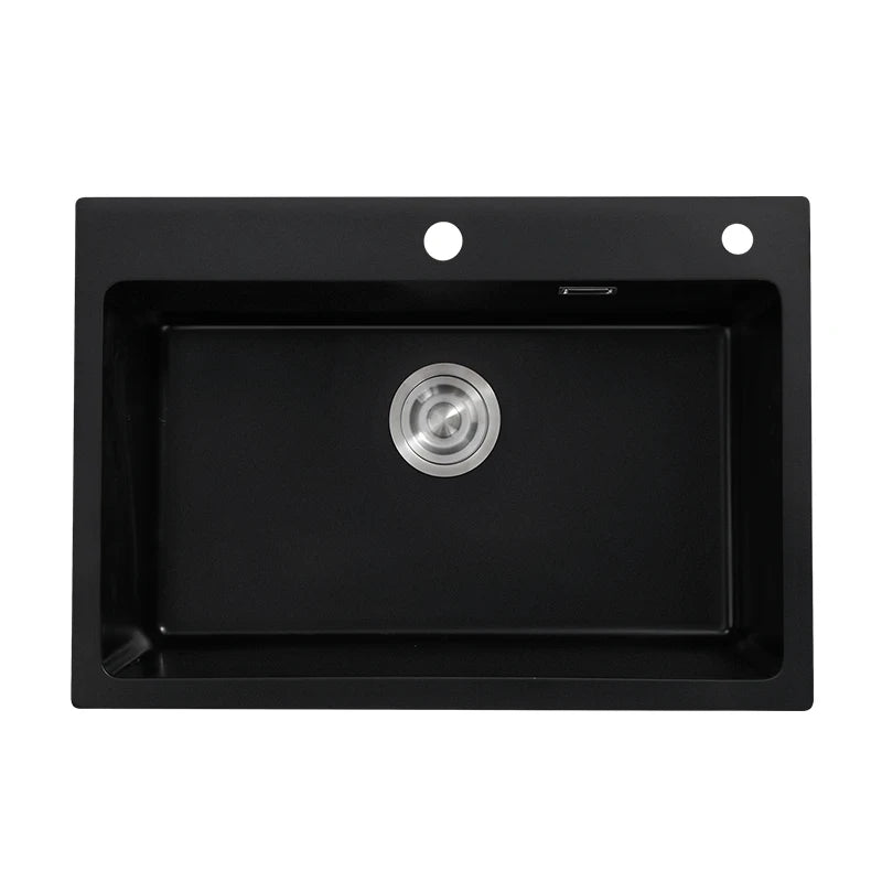 Black Quartz Stone Sink, Kitchen Large Single Sink, Household Vegetable Embedded Countertop Sink