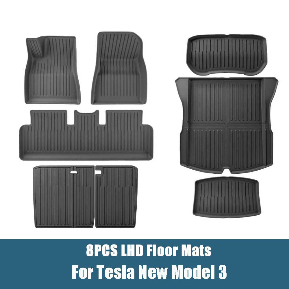 Floor Mats For Tesla Model 3 Highland 2025 All Weather Front Rear Cargo Liner Mat, Waterproof Anti-Slip Mats Accessories
