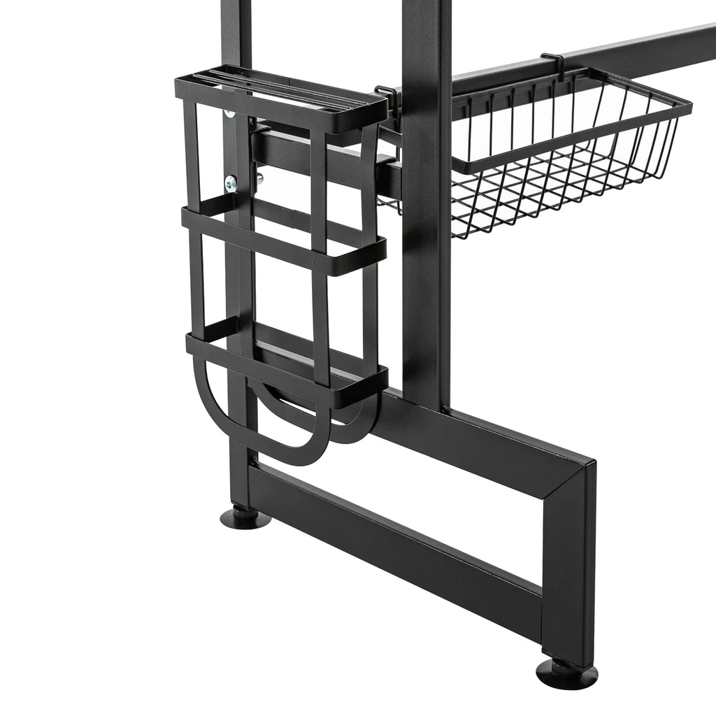 2-Tier Carbon Steel Cutlery Drainer & Dish Drying Rack | 20kg Load-Bearing, Over-Sink Mount (Black, 13.9lbs Lightweight)