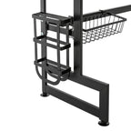 2-Tier Carbon Steel Cutlery Drainer & Dish Drying Rack | 20kg Load-Bearing, Over-Sink Mount (Black, 13.9lbs Lightweight)
