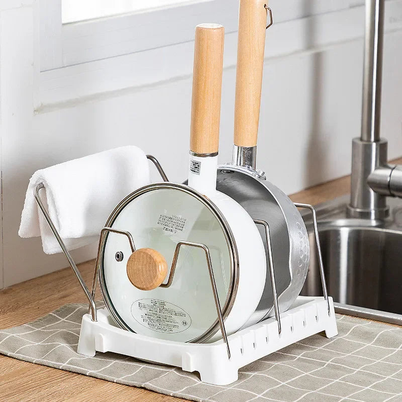 6 grids Kitchen Cabinet Organizers for Pots and Pans Expandable Stainless Steel Storage Rack Cutting Board Drying Cookware Shelf