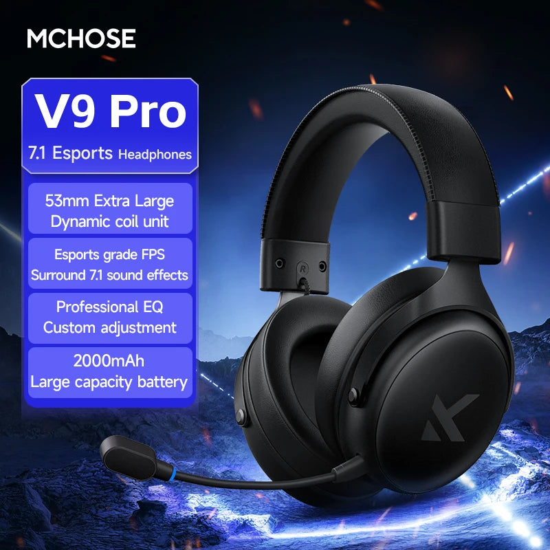 MCHOSE V9 PRO 7.1 Headphones Tri-Mode BT Wireless Low-Latency Gaming E-Sports Headset With Noise Reduction Mic For PC PS4 PS5