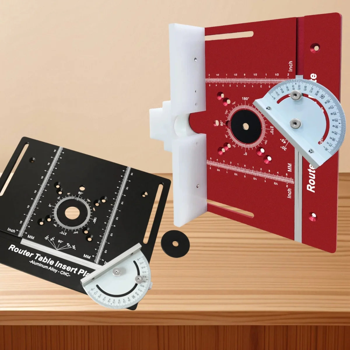 Upgraded New C8 Aluminum Alloy Electric Wood Milling Flip Plate Set, Metric & Inch Milling Table Insertion Plate 360° Marking