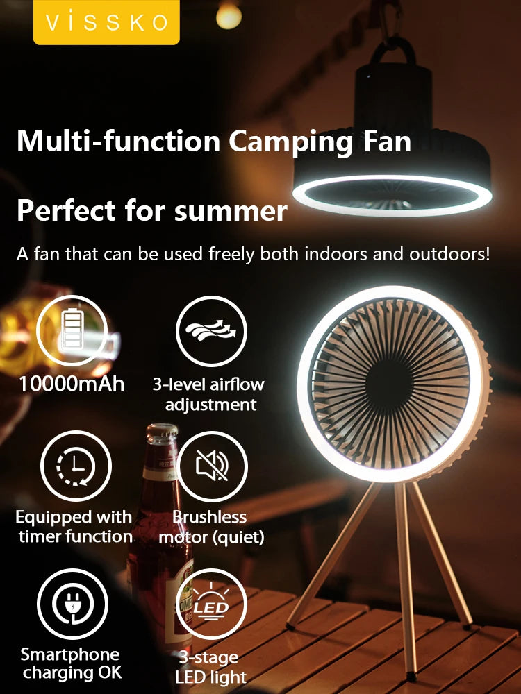 10000mAh Outdoor Camping Ventilator LED Licht Dreibein Tischventilator