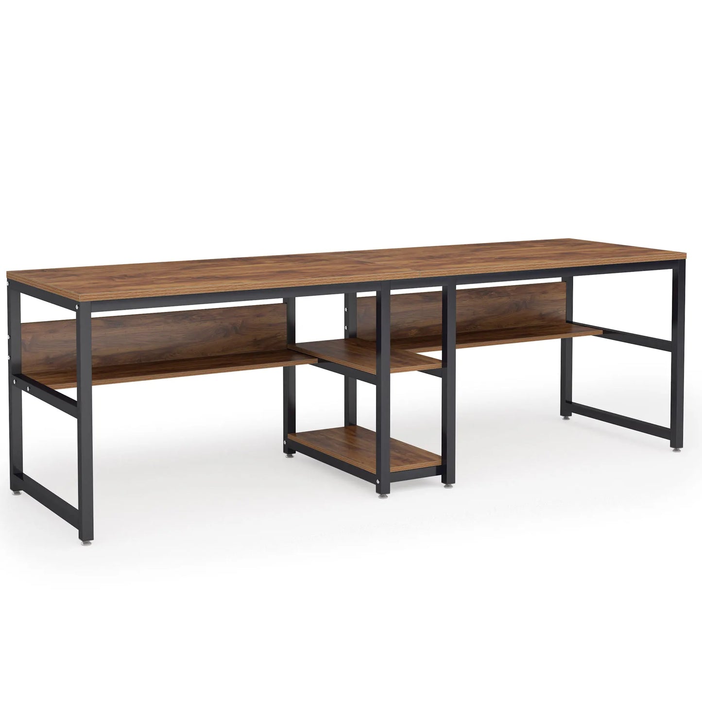 Two Person Desk with Bookshelf, 78.7" Double Computer Desk, Rustic Home Office Workstation Table | AlluCanFind
