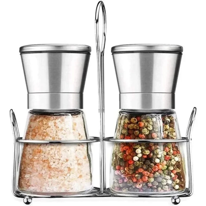 Salt and Pepper Grinder Set , Salt and Pepper Grinder Set, Stainless Steel and Glass Body Shakers, Adjustable Coarseness  2 Pack