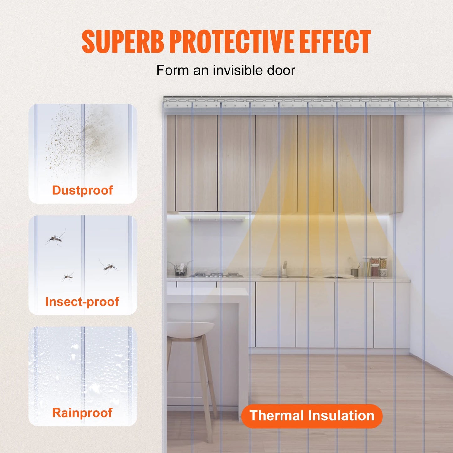 VEVOR Windproof Door Curtain 84" x 60" PVC Transparent Air-Conditioning Curtain Strip Screen Indoor Outdoor Heat Insulation