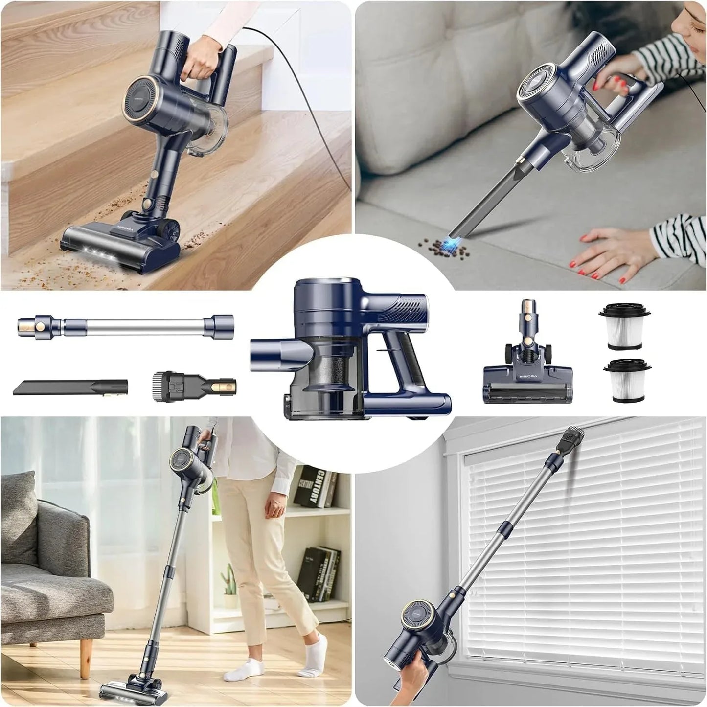 INSE I8 Corded Vacuum Cleaner Free-Stand Stick Vacuum 25KPa 600W Powerful 6 in1 Lightweight Handheld Cleaner for Carpet Pet Hair