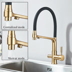 Filter Kitchen Faucet Black Dual Spout Drinking Water Faucet Mixer 360 Degree Rotation Hot Cold Water Purification Feature Tap