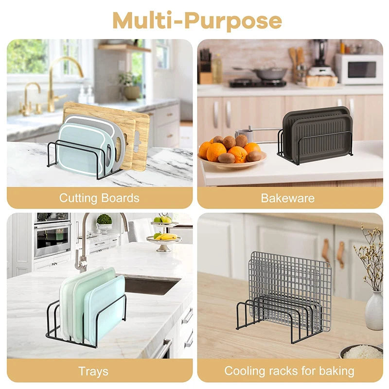5-Tier Kitchen Cutting Board Rack, Carbon Steel Cutting Board Rack, Kitchen Pot Lid Storage Rack - Kitchen Organizer And Storage