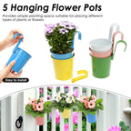 5Pcs Metal Hanging Flower Pots Hook Bucket Garden Planter Pots with Drainage Hole Balcony  Garden Office Planter Home Decor