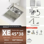 Hidden Bar Sinks Cup Washer 304  Stainless Steel Kitchen Sink Small Silver Single Slot With Lid Bar Balcony Wash Basin