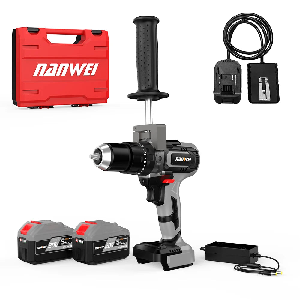 Brushless Cordless Impact Drill NANWEI Cordless 21v 13mm Ice Drill Power Tool 150NM High Torque